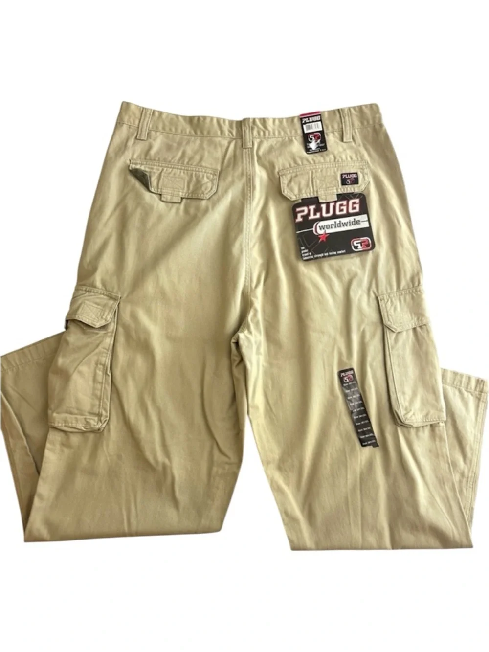 NWT PLUGG Tan Khaki Men’s Relaxed Fit Industrial Wide Leg Cargo Pants‎ 38/32L